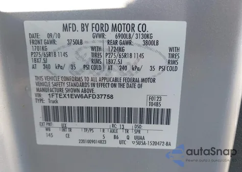 2010 Ford F-150 Stx/Xl z USA, uszkodzony, nr VIN 1FTEX1EW6AFD37758